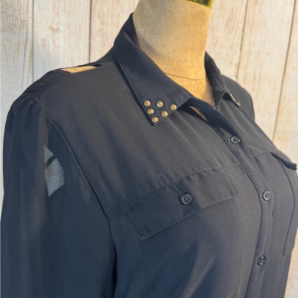 Nicki Minaj Black Chiffon Studded Collar Button Down Blouse XXL back cut outs - Picture 5 of 6